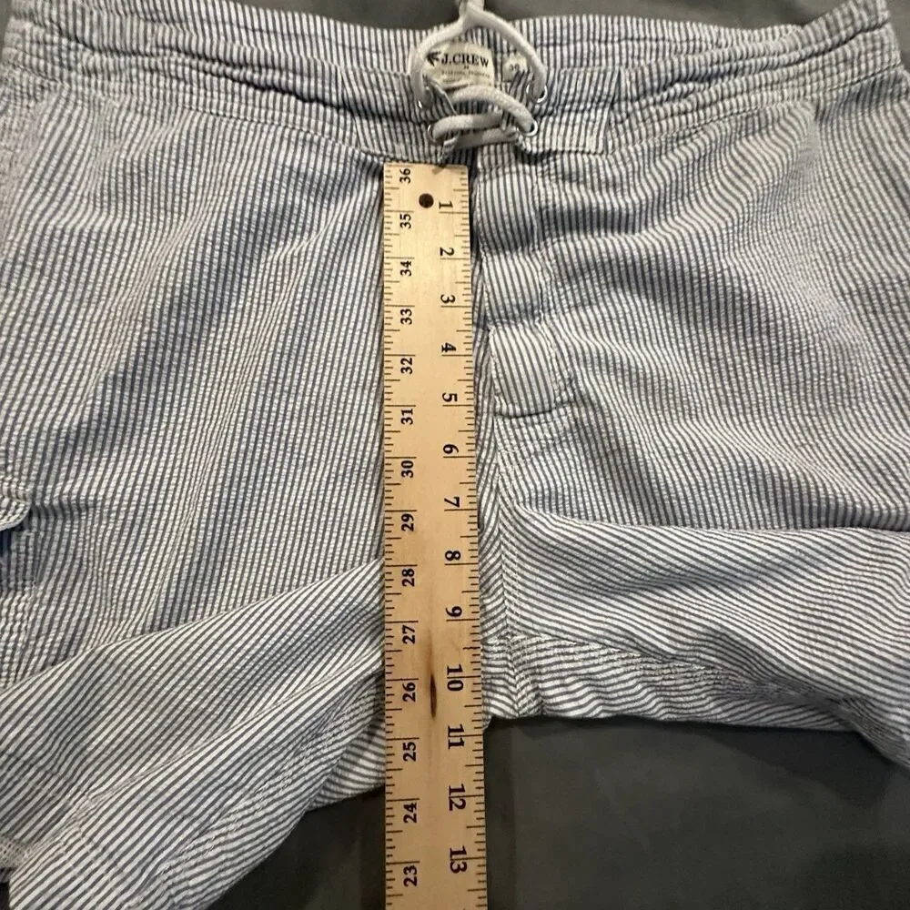 J.Crew Seersucker Board Short Mens 36 Striped Lined Swim Trunks Beach Pool Blue